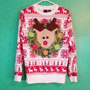 Mad Engine Reindeer Wreath Sweater.